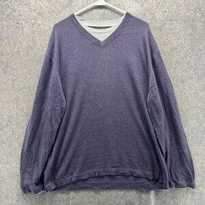 Nat Nast Sweater Mens XL Purple 100% Cotton V Neck Knit Long Sleeve Pullover